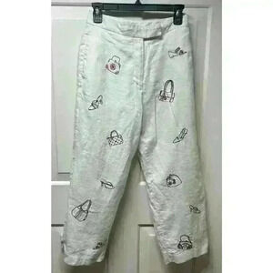VTG Paraphrase Pants Womens 4 Fashion Embroidered Cropped White Linen
